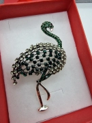 Luxusní brož plaměňák zelený zirkony