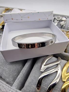 Luxusní pevný náramek Lora stříbrný  zirkony