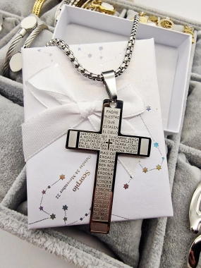 P1 Unisex náhrdelník s křížem velký chirurgická ocel