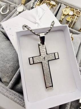 P1 Unisex náhrdelník s křížem velký chirurgická ocel