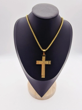 P2 Unisex náhrdelník s křížem velký chirurgická ocel zlatý