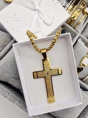 P2 Unisex náhrdelník s křížem velký chirurgická ocel zlatý