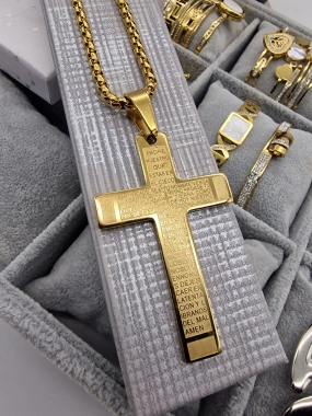 P2 Unisex náhrdelník s křížem velký chirurgická ocel zlatý