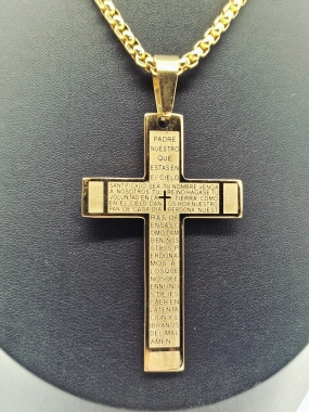 P2 Unisex náhrdelník s křížem velký chirurgická ocel zlatý