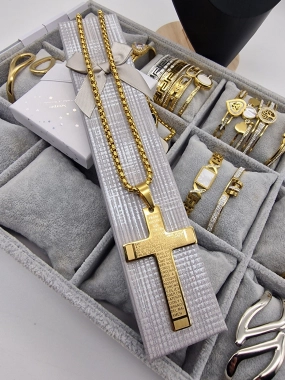 P2 Unisex náhrdelník s křížem velký chirurgická ocel zlatý