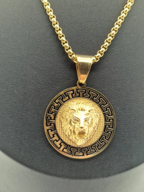 P4 Unisex náhrdelník s medailonkem lví hlava vzor