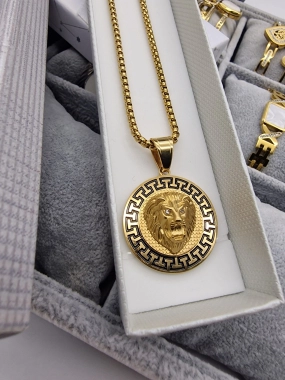P4 Unisex náhrdelník s medailonkem lví hlava vzor