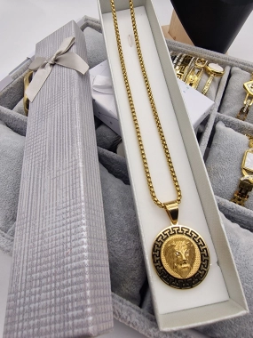 P4 Unisex náhrdelník s medailonkem lví hlava vzor