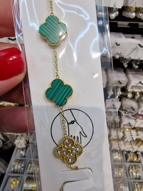 Náramek na ruku z chirurgické oceli zlatozelený zirkony