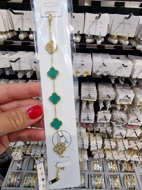 Náramek na ruku z chirurgické oceli zlatozelený zirkony