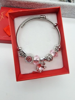 Náramek ala Pandora lanko oversize růžová kočička