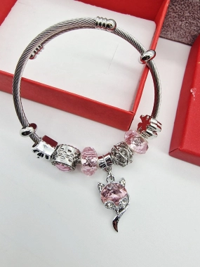 Náramek ala Pandora lanko oversize růžová kočička