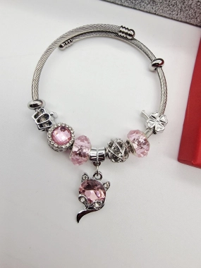 Náramek ala Pandora lanko oversize růžová kočička
