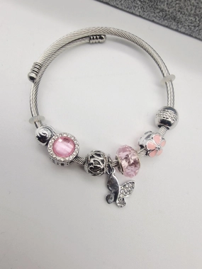 Náramek ala Pandora lanko oversize motýlek růžový