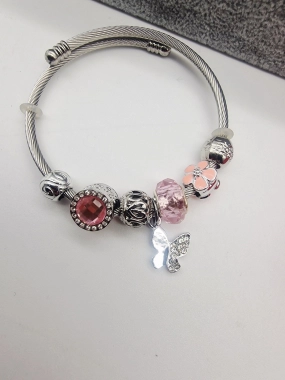 Náramek ala Pandora lanko oversize motýlek růžový