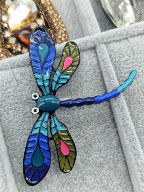 Luxusní brož vážka s modrá barevné vzory