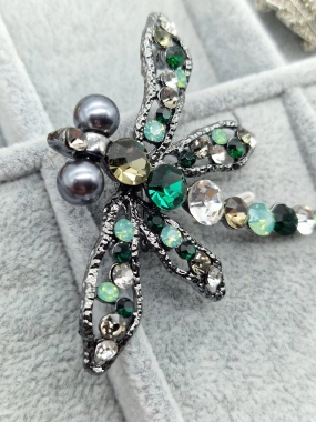 Luxusní brož velká vážka zelené kamínky