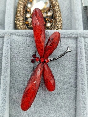 Luxusní brož vážka červená