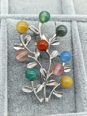 Veselá brož větvička stříbrná s perličkami
