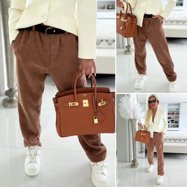 Sport elegance kalhoty s koženkovým páskem hnědé