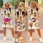 Bavlněná mikina mikinové šaty s kapucí Mickey bílá