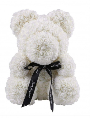 Luxusní medvídek z růží v dárkové krabici 40cm bílý