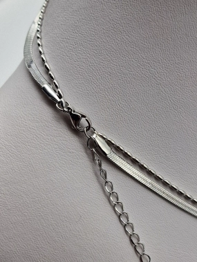 K10 Dámský náhrdelník řetízek na krk dvojitý oválek stříbrná barva