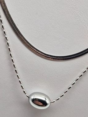 K10 Dámský náhrdelník řetízek na krk dvojitý oválek stříbrná barva