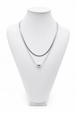 K10 Dámský náhrdelník řetízek na krk dvojitý oválek stříbrná barva