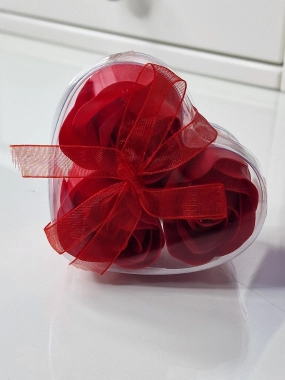 Mýdlové růže do vany – srdíčko (3 ks) červené