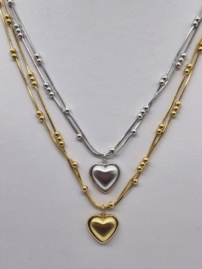 K12 Dámský náhrdelník řetízek na krk dvojitý srdíčko zlatá barva