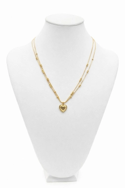 K12 Dámský náhrdelník řetízek na krk dvojitý srdíčko zlatá barva