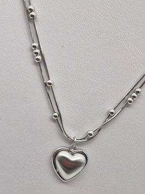 K13 Dámský náhrdelník řetízek na krk dvojitý srdíčko stříbrná barva