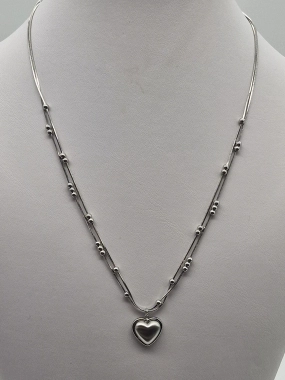K13 Dámský náhrdelník řetízek na krk dvojitý srdíčko stříbrná barva