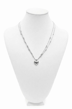 K13 Dámský náhrdelník řetízek na krk dvojitý srdíčko stříbrná barva