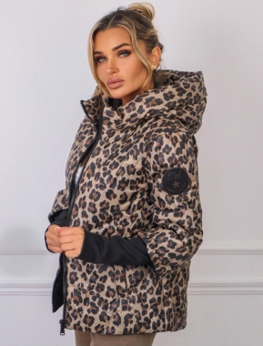 42/XL Prošívaná dámská bunda s náplety hnědá