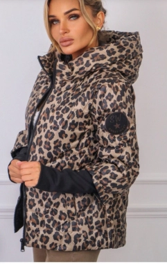 42/XL Prošívaná dámská bunda s náplety hnědá