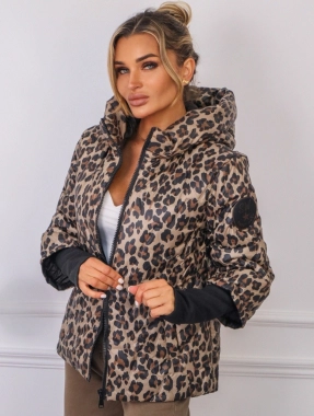 42/XL Prošívaná dámská bunda s náplety hnědá