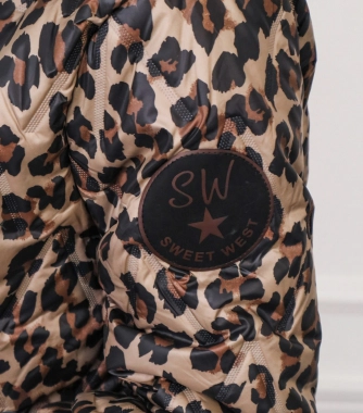 42/XL Prošívaná dámská bunda s náplety hnědá