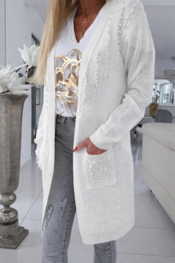 Dámský cardigan kardigan Sára přehoz zdobený perličkami krémový