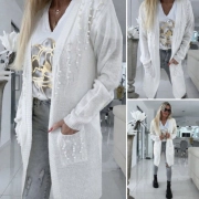 Dámský cardigan kardigan Sára přehoz zdobený perličkami krémový