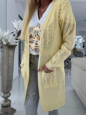 Dámský cardigan kardigan Sára přehoz zdobený perličkami  žlutý