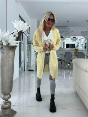 Dámský cardigan kardigan Sára přehoz zdobený perličkami  žlutý