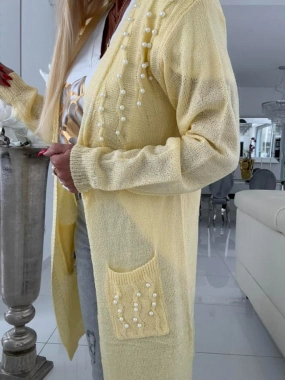 Dámský cardigan kardigan Sára přehoz zdobený perličkami  žlutý