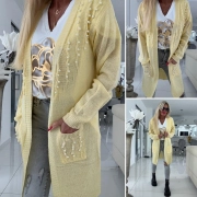 Dámský cardigan kardigan Sára přehoz zdobený perličkami  žlutý