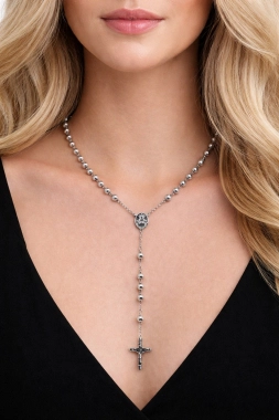 Masivní růženec chirurgická ocel - stříbrný 96g