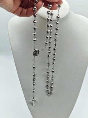 Masivní růženec chirurgická ocel - stříbrný 96g