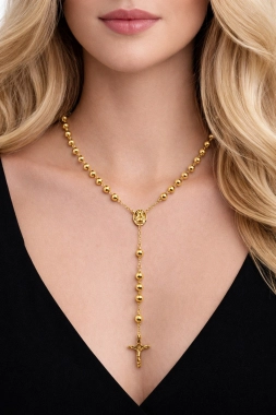 Masivní růženec pozlacená chirurgická ocel 96g