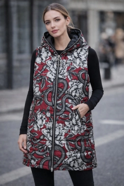 Prošívaná dámská vesta s kapucí New Collection vínová had