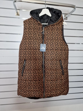 Prošívaná dámská vesta s kapucí New Collection zelená hnědá ornamenty